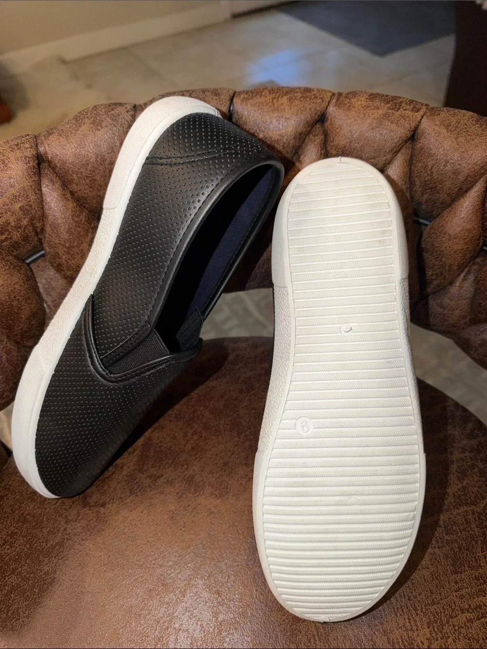 Charles Albert Black Perforated Slip-On Sneakers with White Sole